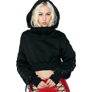 Dolls Kill Current Mood Holdin' Grudges Black Egirl Goth Cropped Hoodie